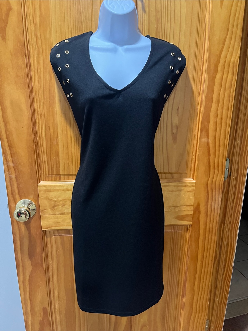 Lascana Classic Black V-Neck Eyelet Shoulder Dress